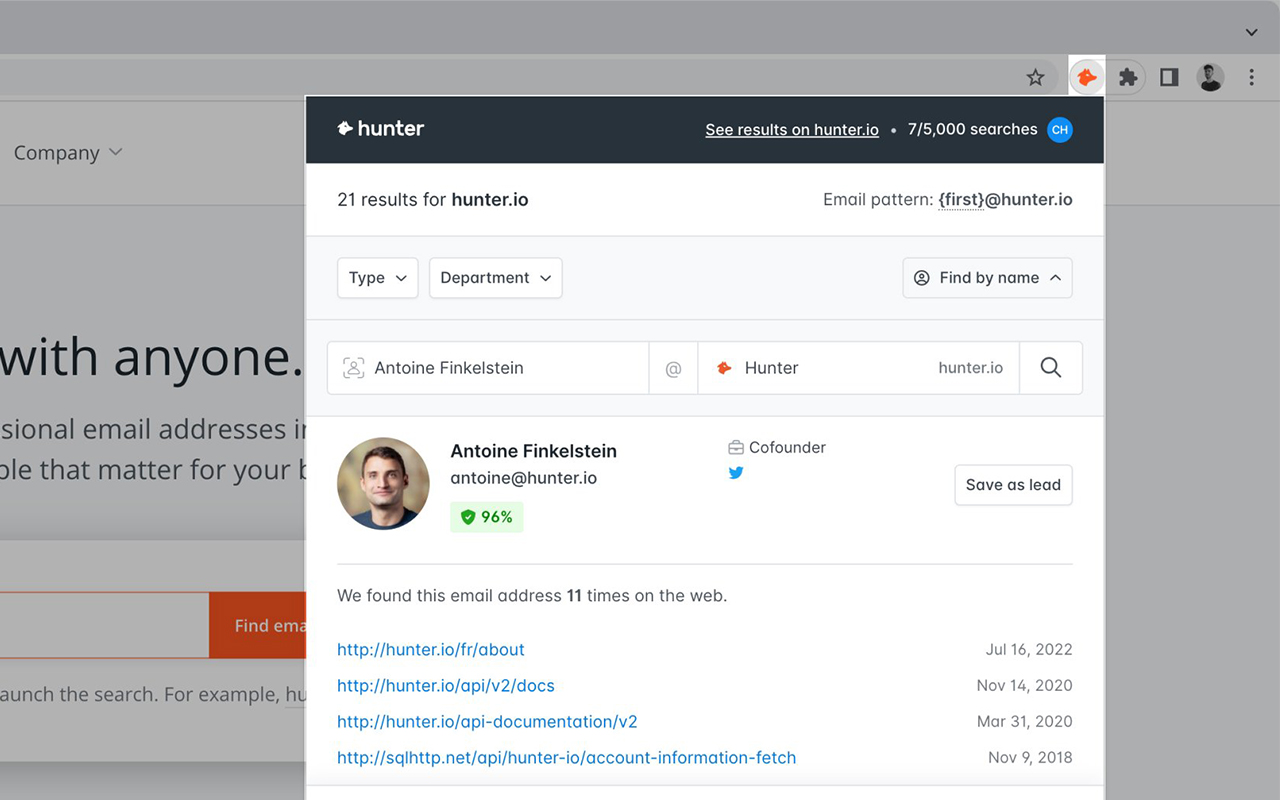 Hunter - Email Finder Extension - 截图 1