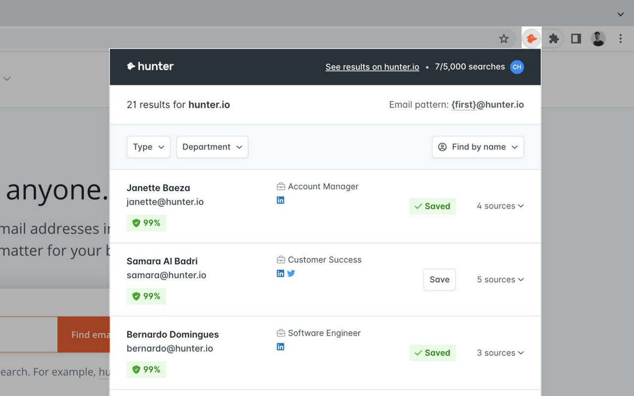 Hunter - Email Finder Extension - 截图 2