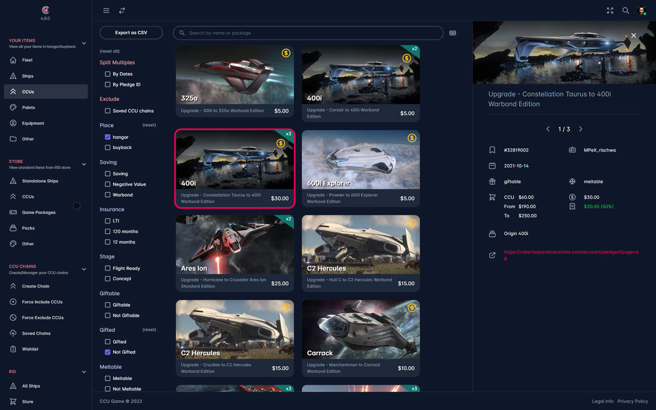 Star Citizen CCU Game - 截图 1