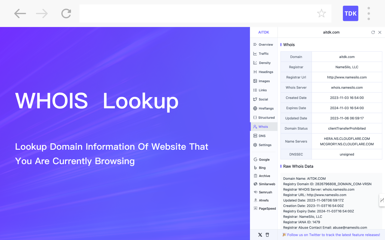 AITDK SEO Extension - 流量/关键词/Whois/SEO分析器 - 截图 2