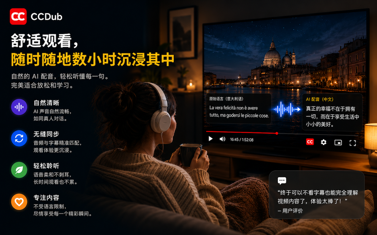 CCDub - YouTube 字幕翻译与中文 AI 配音 - 截图 2