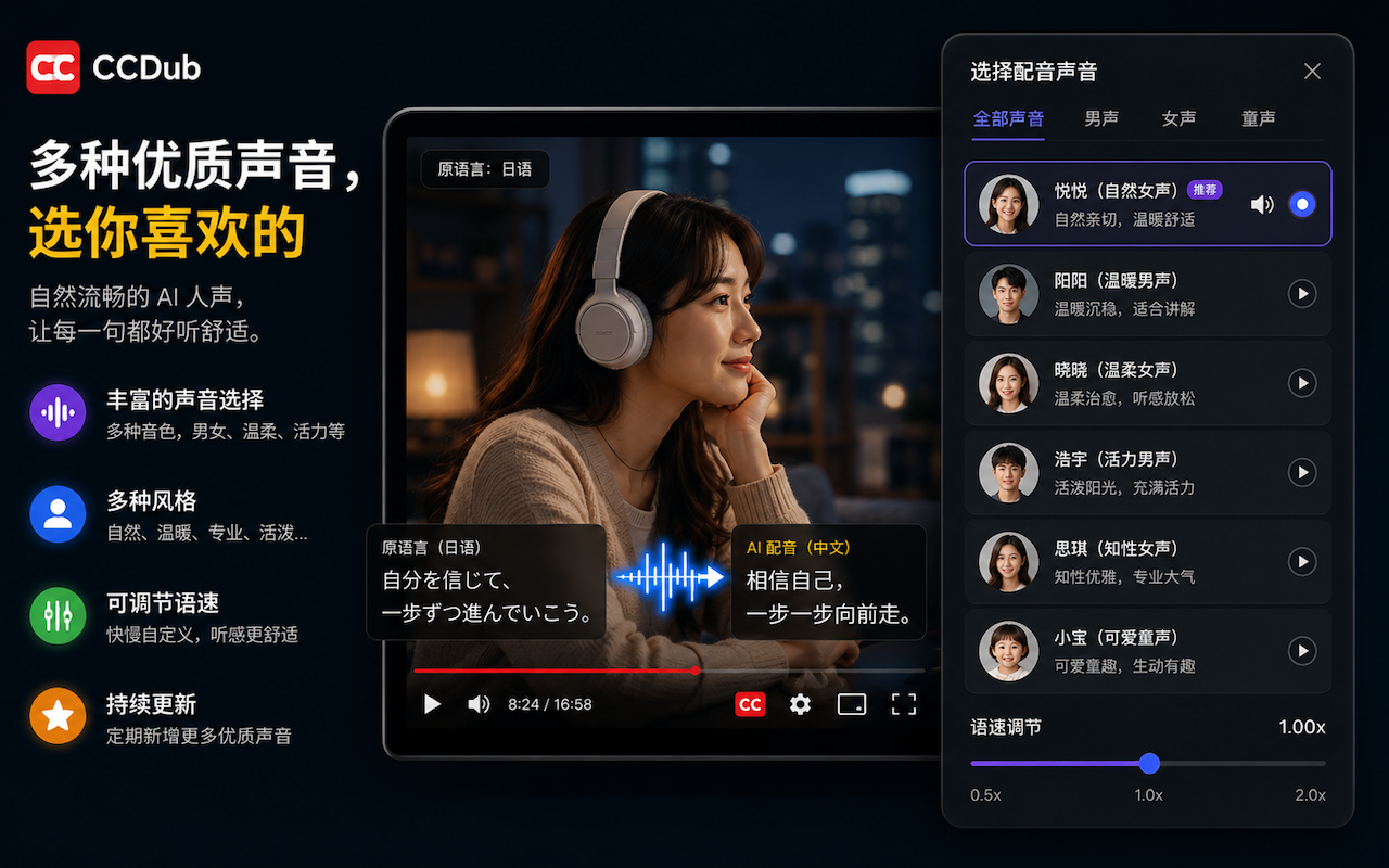 CCDub - YouTube 字幕翻译与中文 AI 配音 - 截图 4