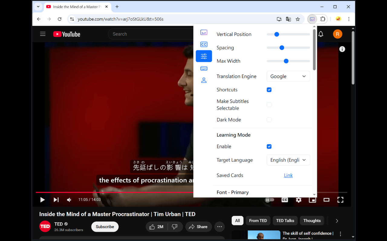 Youtube 双语字幕 - 截图 1