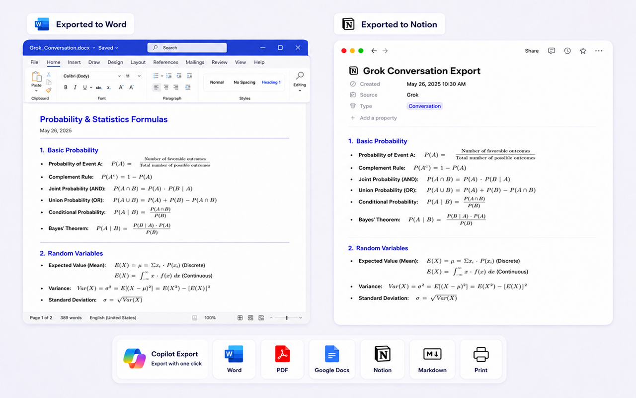Microsoft Copilot 导出 PDF、Word、Google Docs 和 Notion — Chat Exporter - 截图 1