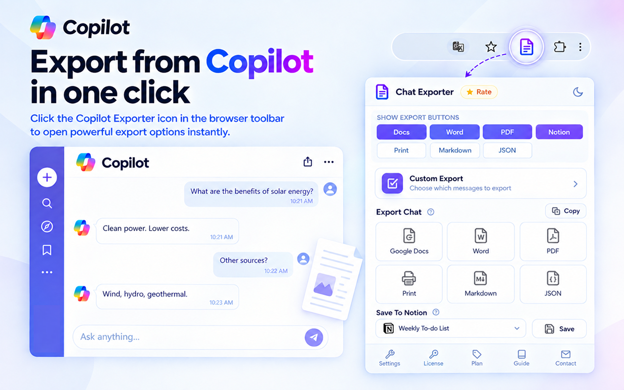 Microsoft Copilot 导出 PDF、Word、Google Docs 和 Notion — Chat Exporter - 截图 4