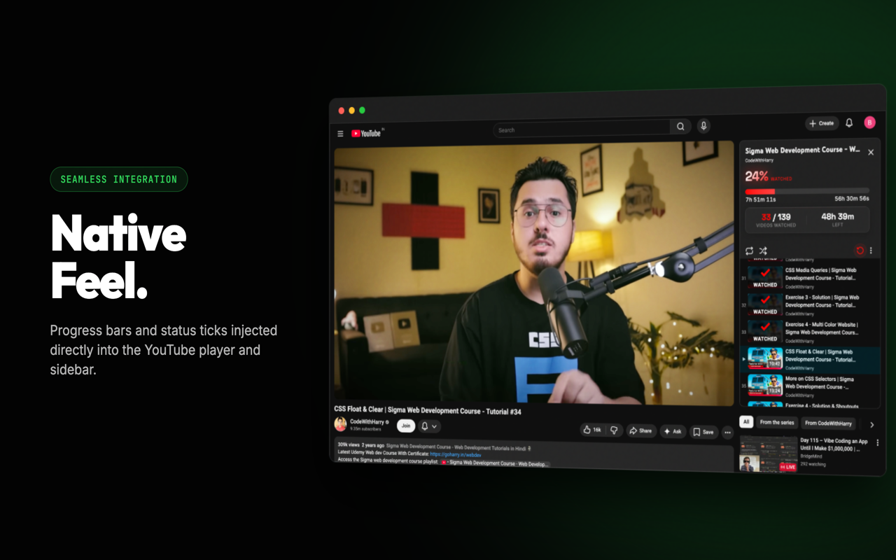 YouTube 播放列表进度跟踪器 - 截图 1