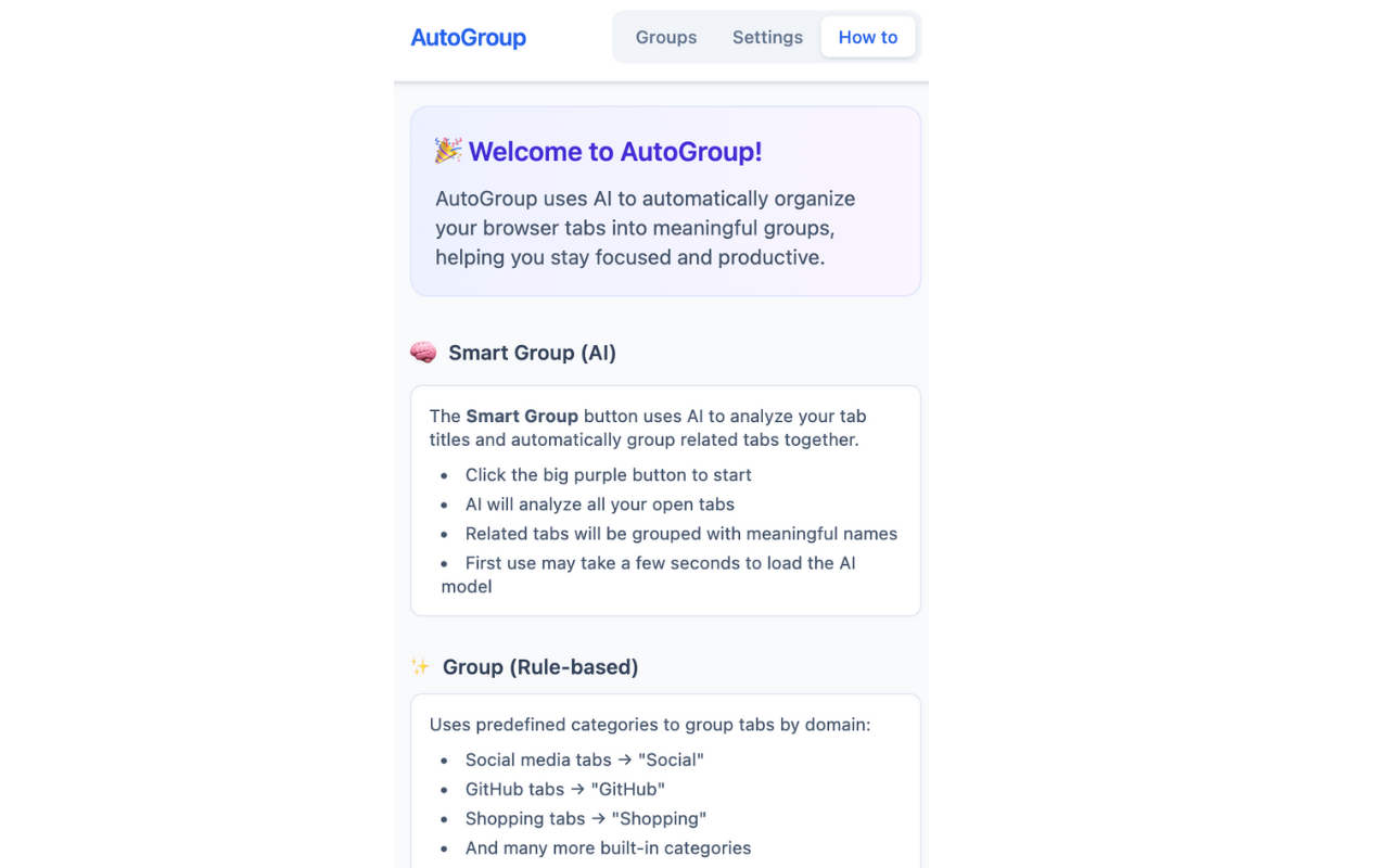 AutoGroup: AI Tab Organizer (Privacy-First) - 截图 1