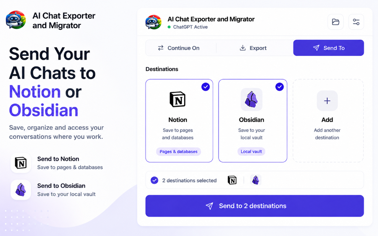 AI 聊天导出器:将 ChatGPT、Claude 和 Gemini 保存为 PDF、MD、JSON 等格式 - 截图 2