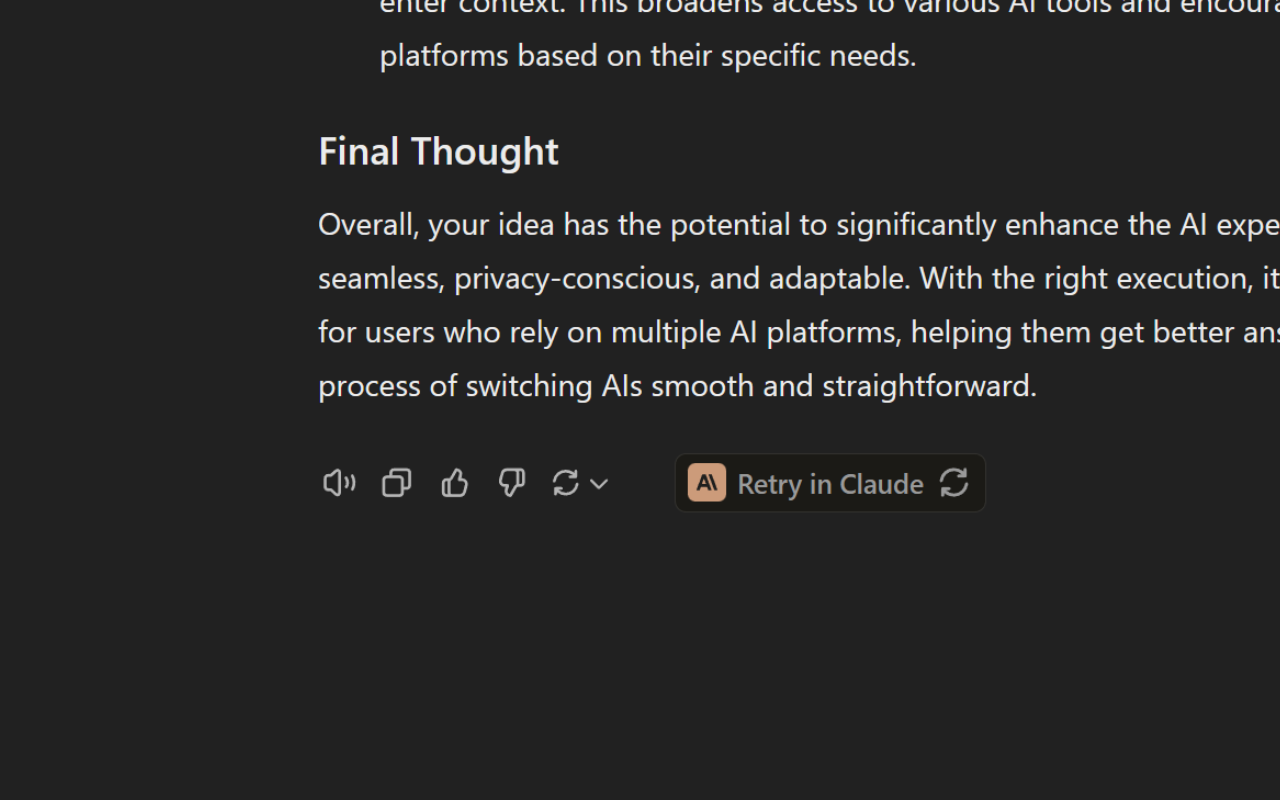 Retry in Another AI - Transfer conversations between ChatGPT and Claude - 截图 2