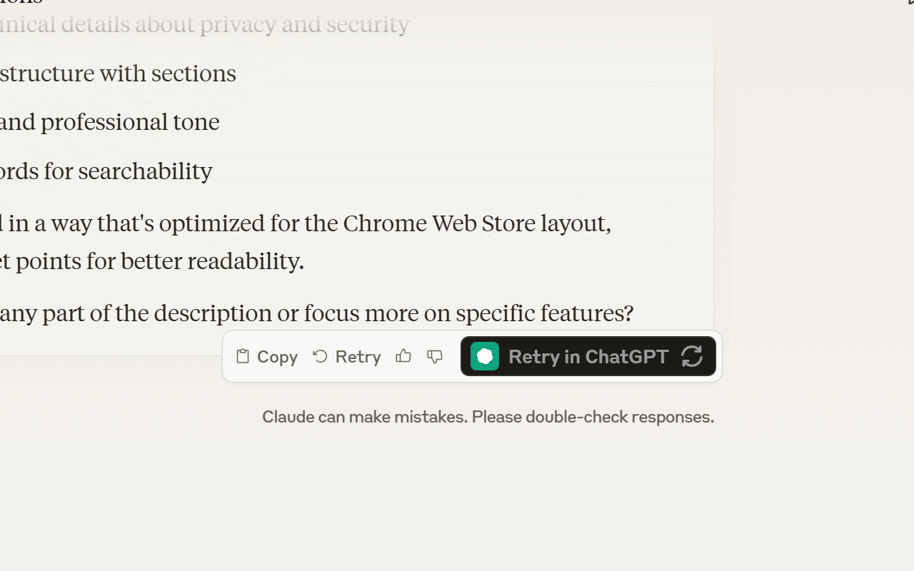 Retry in Another AI - Transfer conversations between ChatGPT and Claude - 截图 3