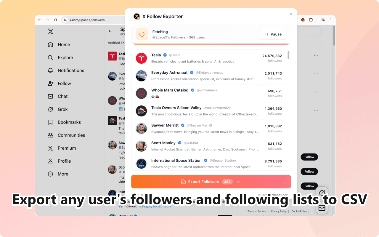 XFollowExporter - 导出X/Twitter粉丝和关注 - 截图 1