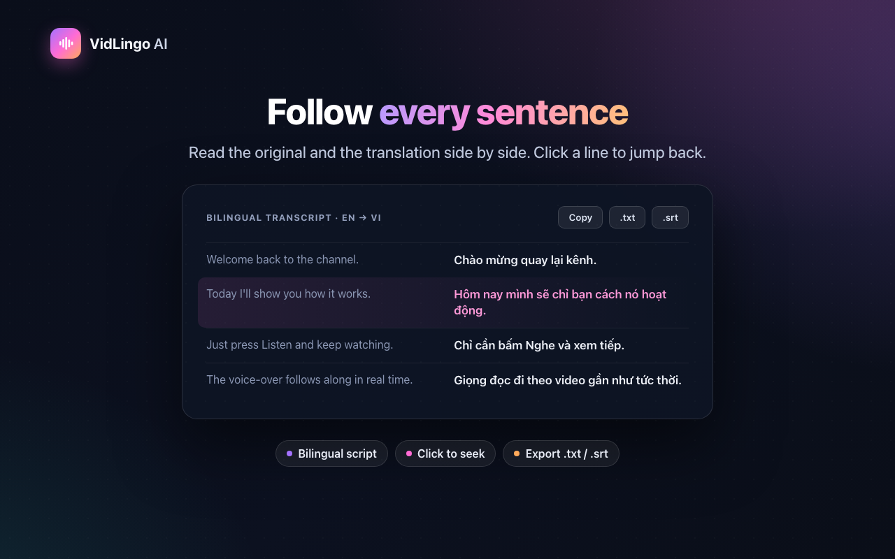 VidLingo AI - YouTube Translator & Voice Dubbing - 截图 2