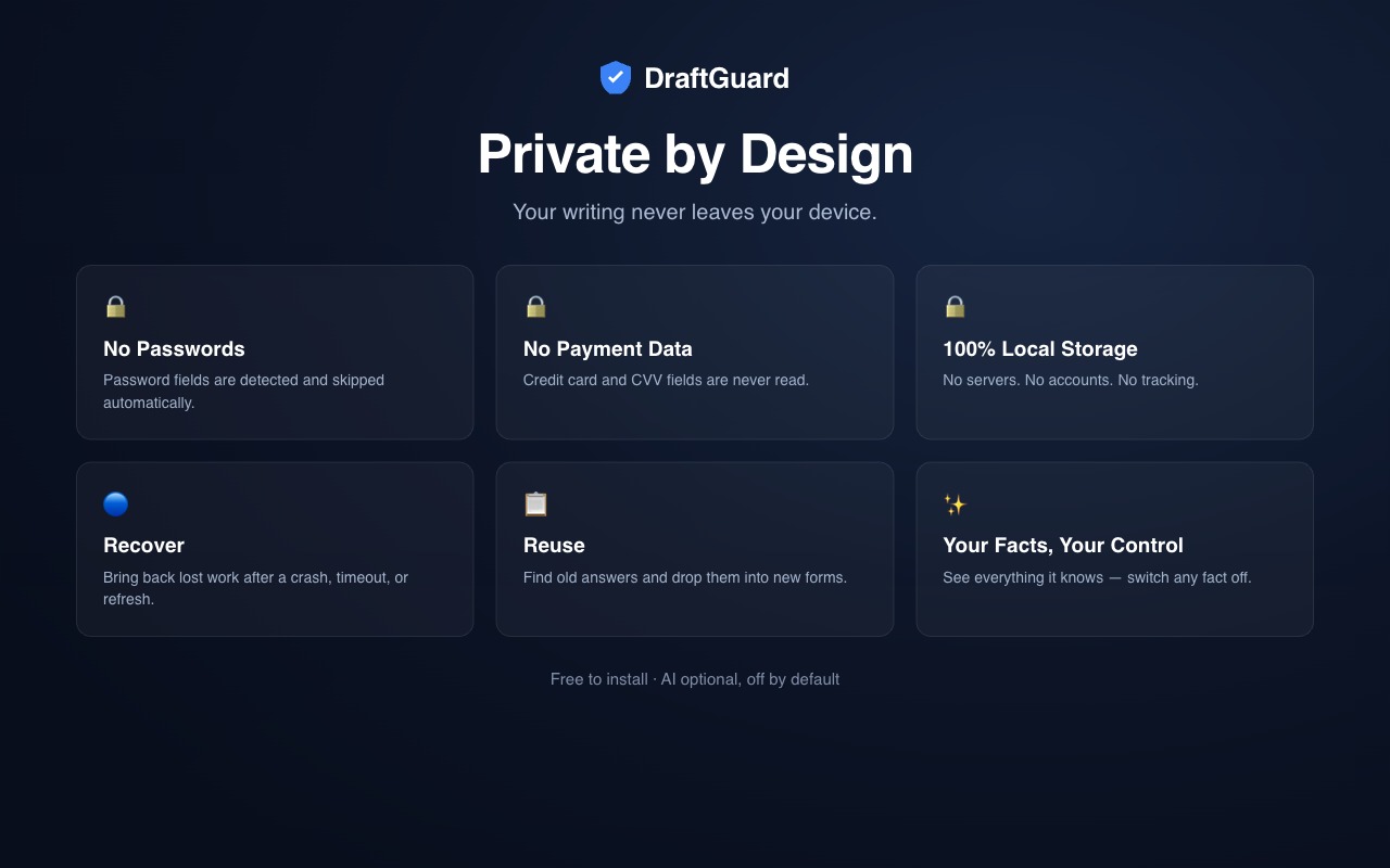 DraftGuard: Form Saver, Crash Recovery & AI Answers in Your Voice - 截图 3