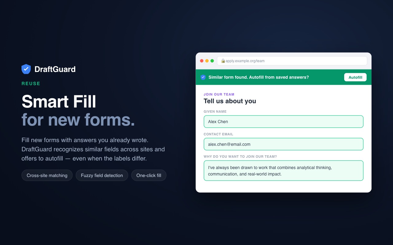 DraftGuard: Form Saver, Crash Recovery & AI Answers in Your Voice - 截图 5