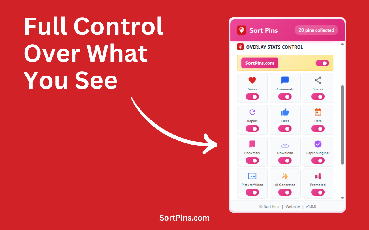 Pinterest Stats Extension - SortPins.com - 截图 2