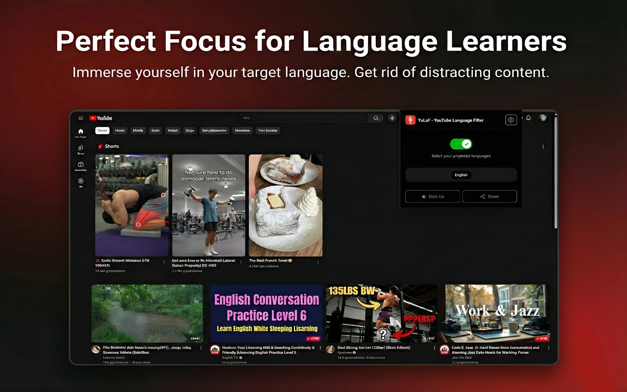 YuLaF – YouTube 语言过滤器。沉浸与专注 - 截图 4