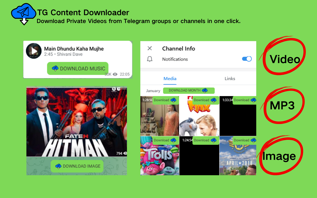 TG Content Downloader - Telegram Downloader,Telegram 图片视频下载器 - 截图 1