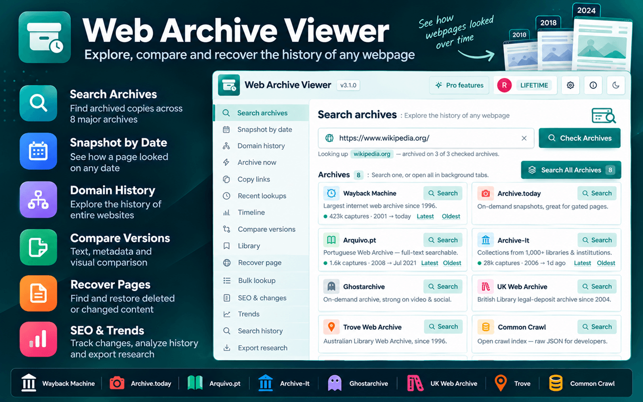 Web Archive Viewer – Internet Archive Search & Website History - 截图 1