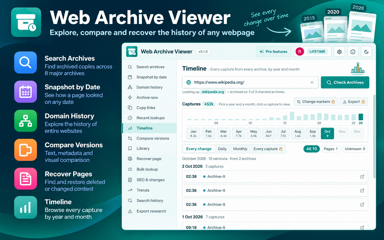 Web Archive Viewer – Internet Archive Search & Website History - 截图 3