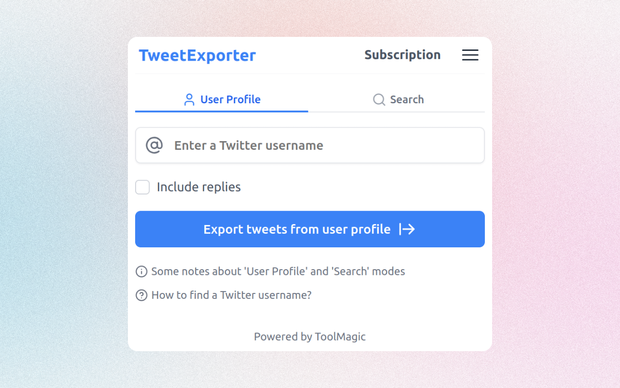 TweetExporter - 导出任何用户的推文 - 截图 1