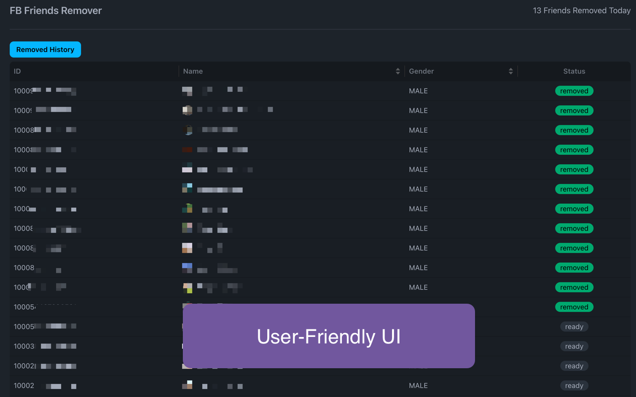 FB好友移除器 - Facebook批量删除和取消好友工具 - 截图 1