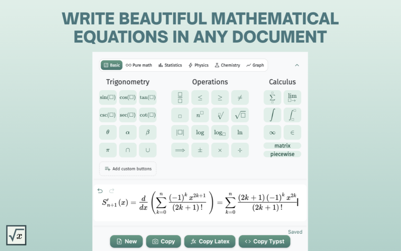 MATH Keys - 方程和公式编辑器 - 截图 2