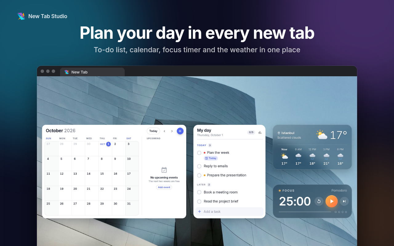 New Tab Studio：新标签页倒计时、小组件、习惯打卡与待办事项 - 截图 2
