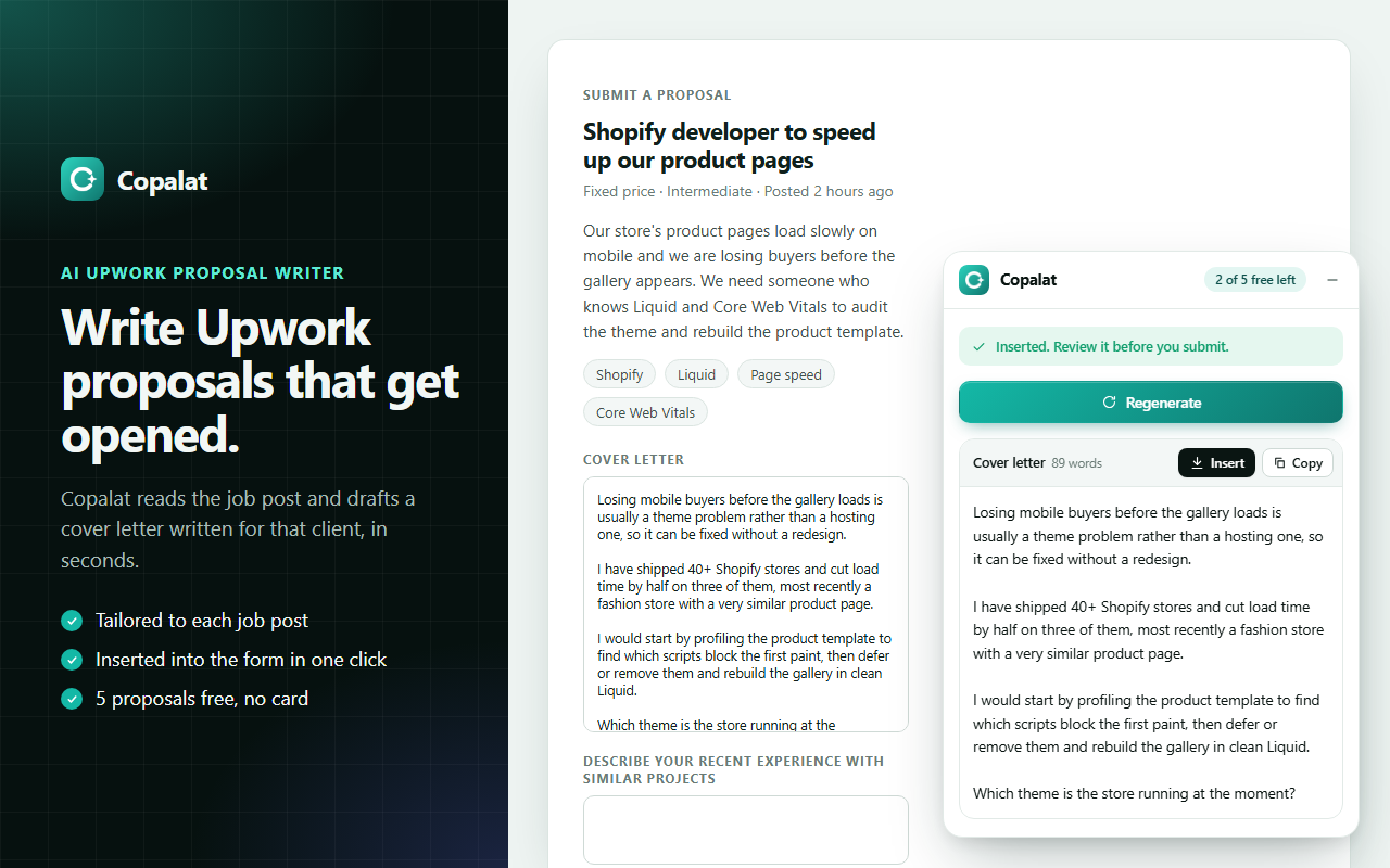 Copalat:Upwork 提案与求职信 AI 生成器 - 截图 2