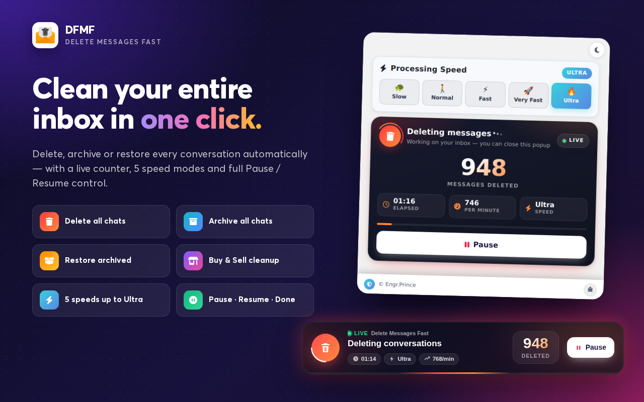 Delete Facebook Messages Fast 2026 - 截图 1