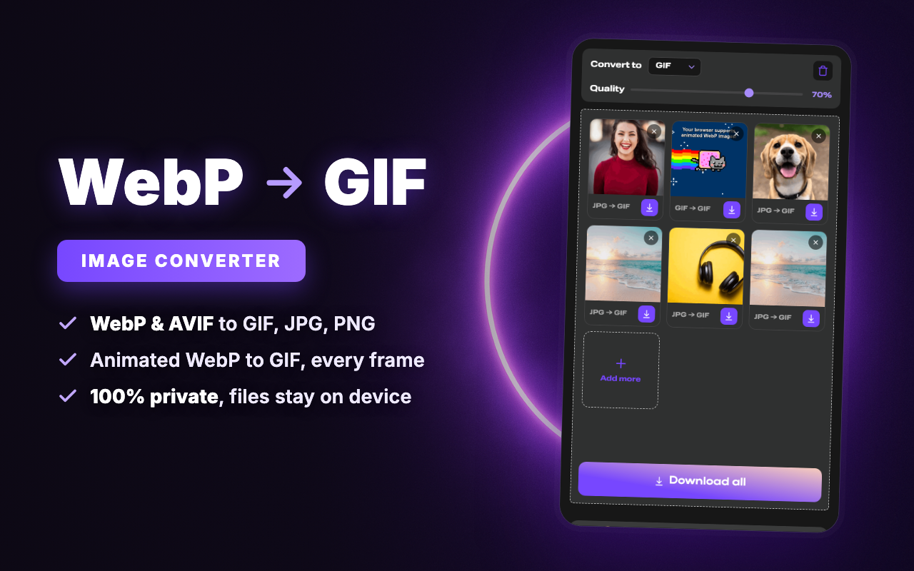 WebP to PNG & JPG 转换器 - AVIF, GIF - 截图 1