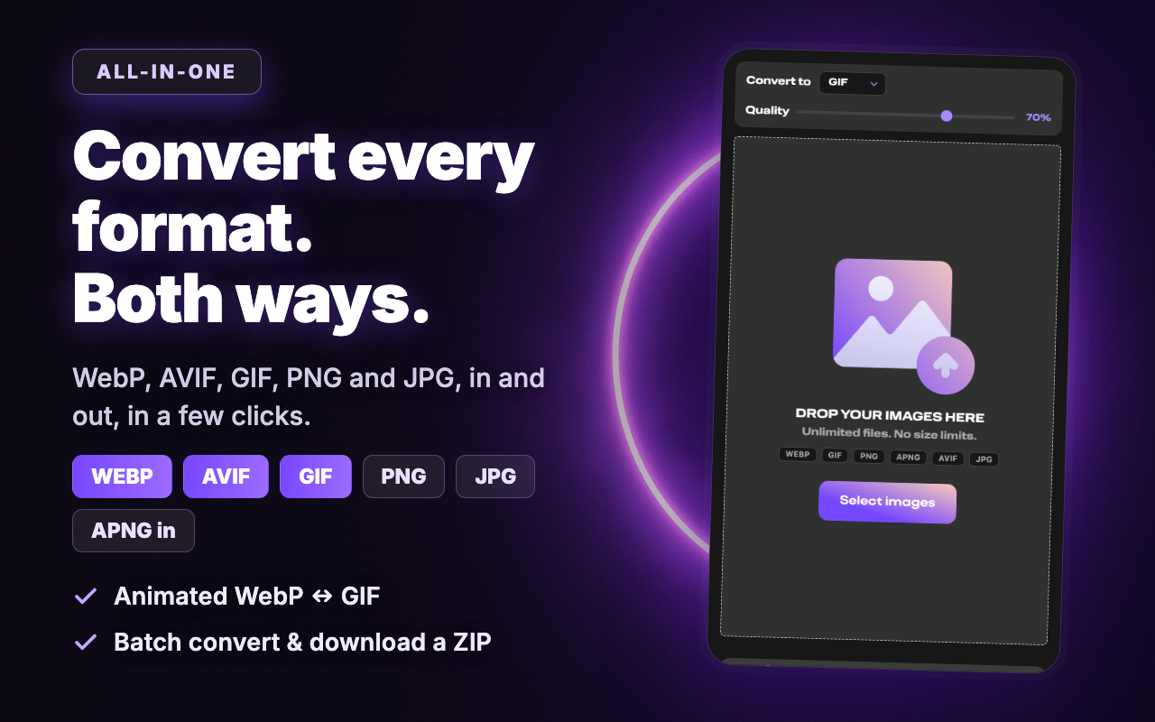 WebP to PNG & JPG 转换器 - AVIF, GIF - 截图 2