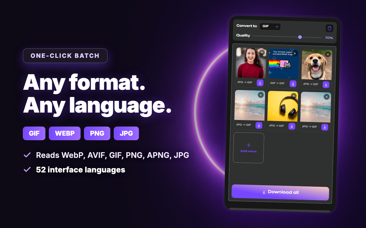 WebP to PNG & JPG 转换器 - AVIF, GIF - 截图 5