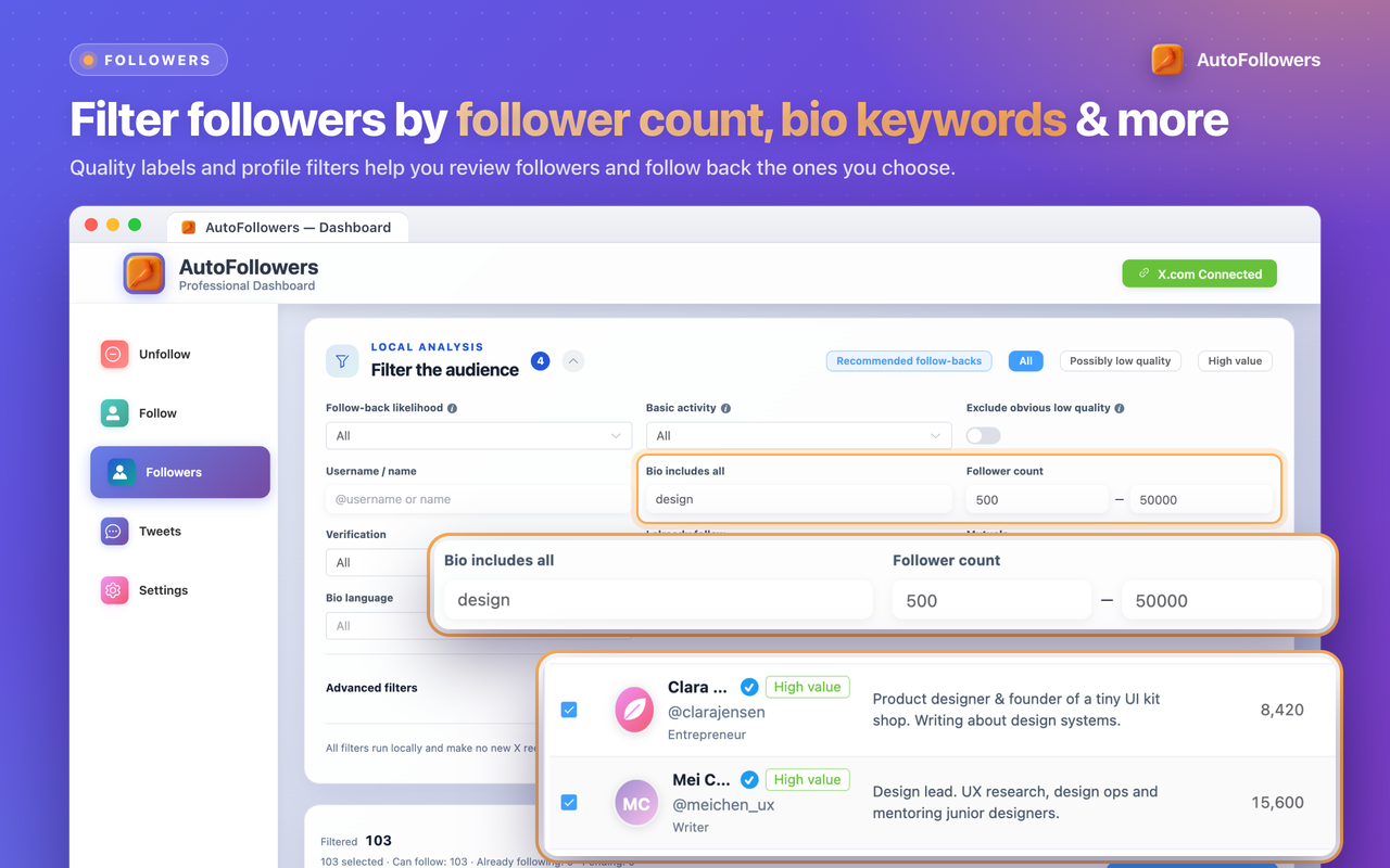 AutoFollowers - Twitter/X 批量取关与关注 - 截图 3