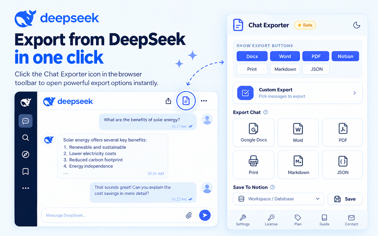 DeepSeek 转 PDF、Word、Google 文档、Notion — 聊天导出器 - 截图 2