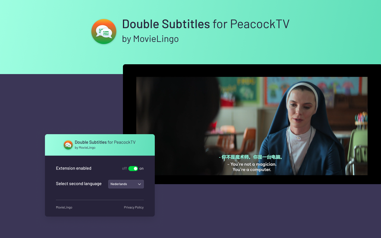 MovieLingo 的 Peacock TV 双字幕 - 截图 2