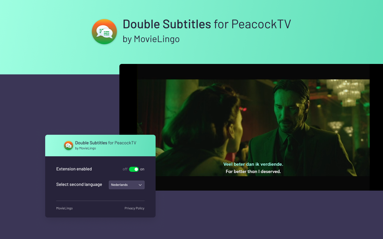MovieLingo 的 Peacock TV 双字幕 - 截图 4