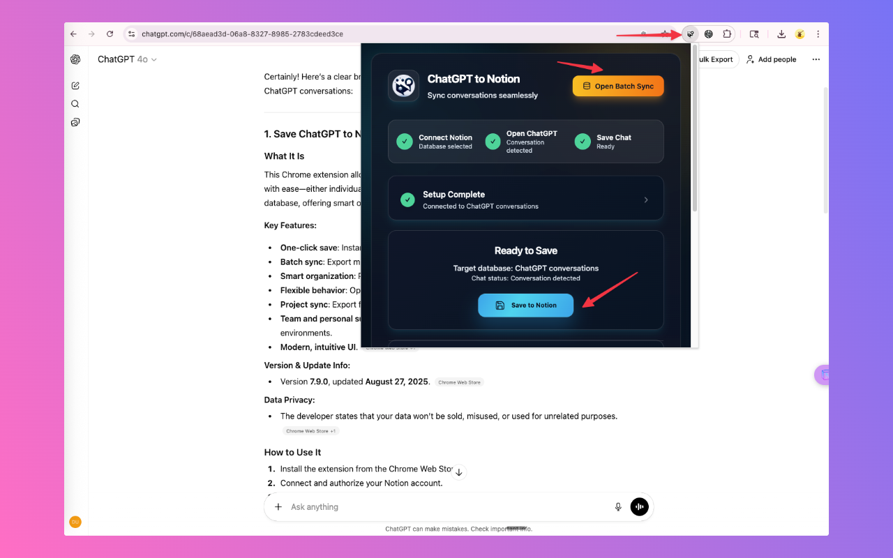 批量一键保存 ChatGPT 对话到 Notion - 截图 1