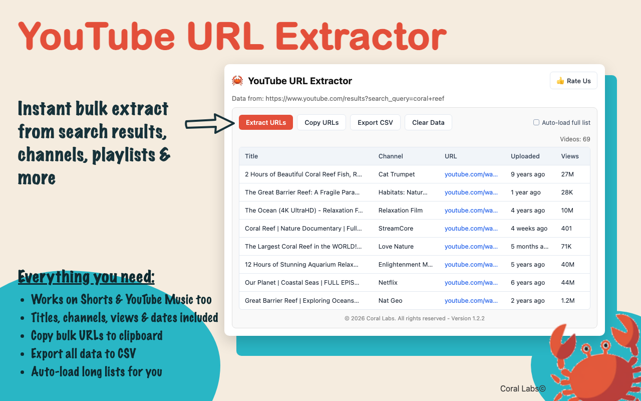 YouTube URL Extractor — Playlist & Channel Links to CSV - 截图 1