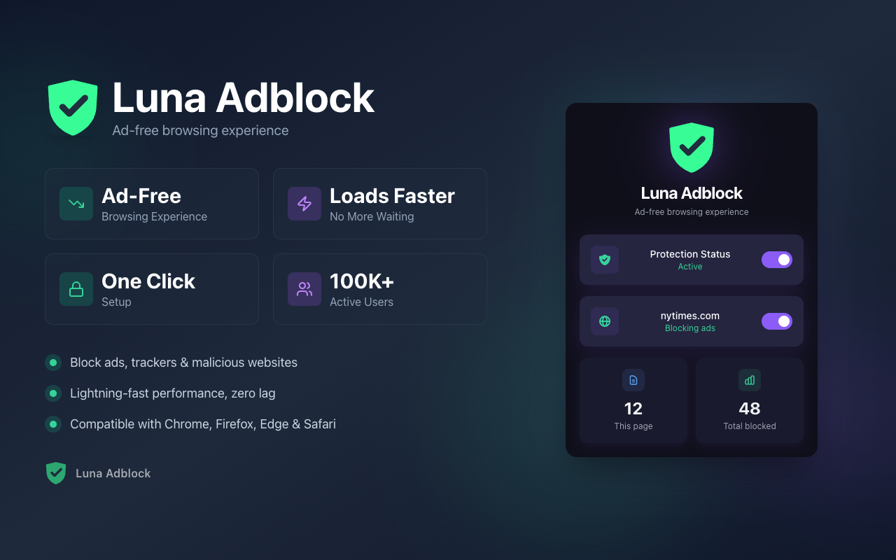 Luna Adblock for Youtube & Websites - 截图 1