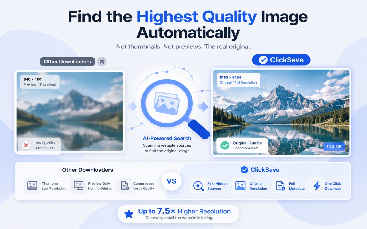 图片下载器 — 原图高清,批量存图,转 JPG/PNG/WebP | ClickSave - 截图 1