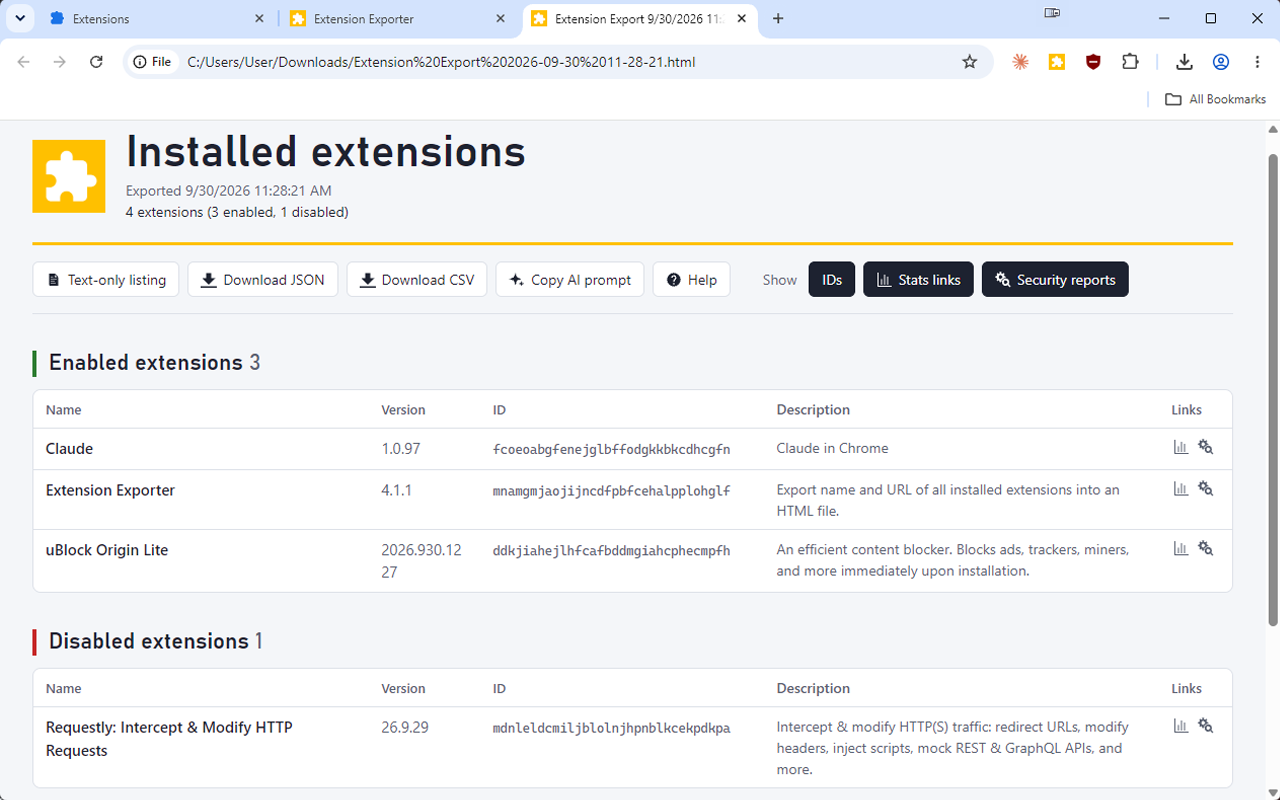 Extension Exporter - 截图 2