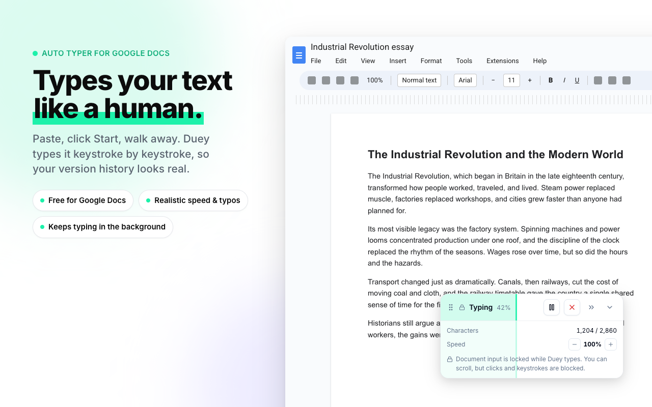 Auto Typer & Typing Simulator for Google Docs, Slides & Word — Duey.ai - 截图 1