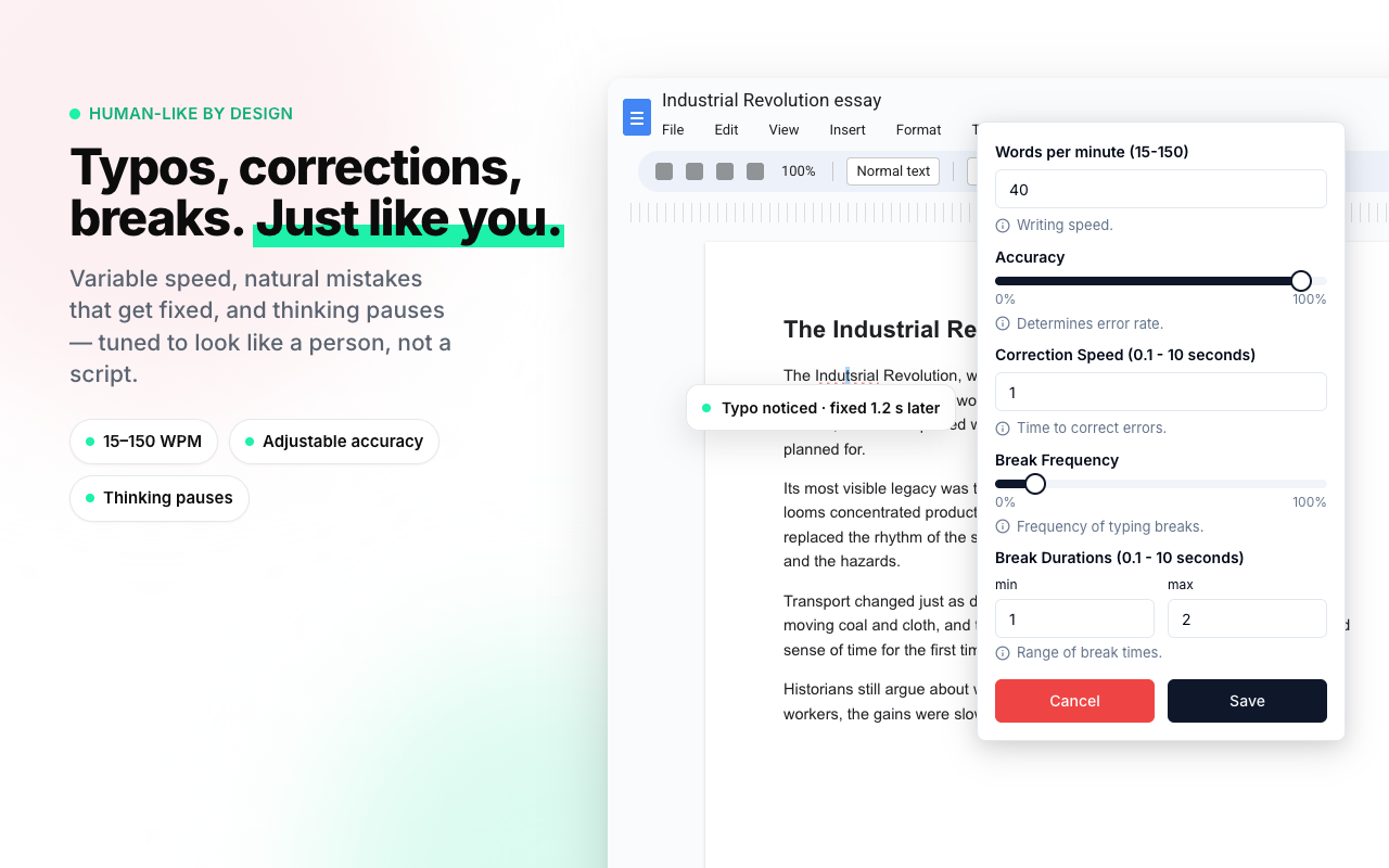 Auto Typer & Typing Simulator for Google Docs, Slides & Word — Duey.ai - 截图 2