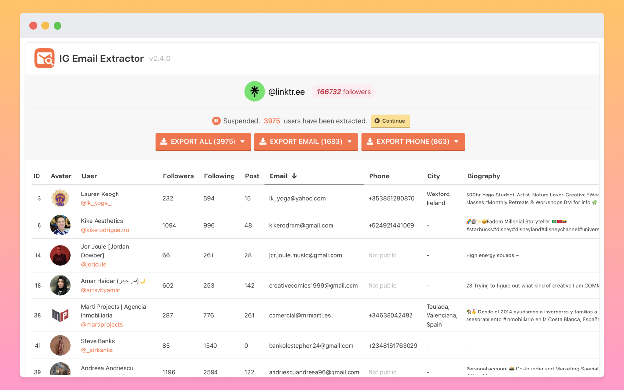 Email Scraper for Ins - 截图 3