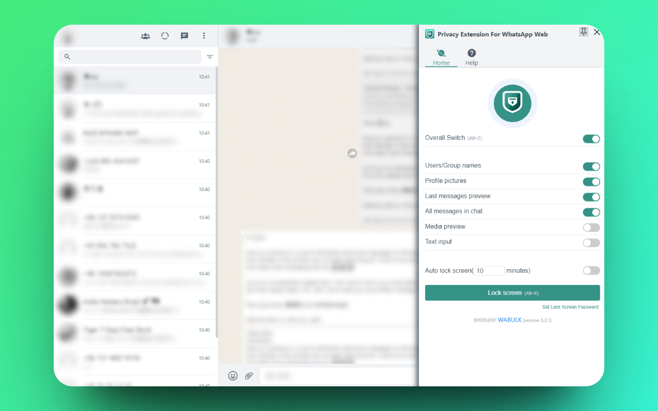WhatsApp Web 隐私扩展 - wabulk.net - 截图 1