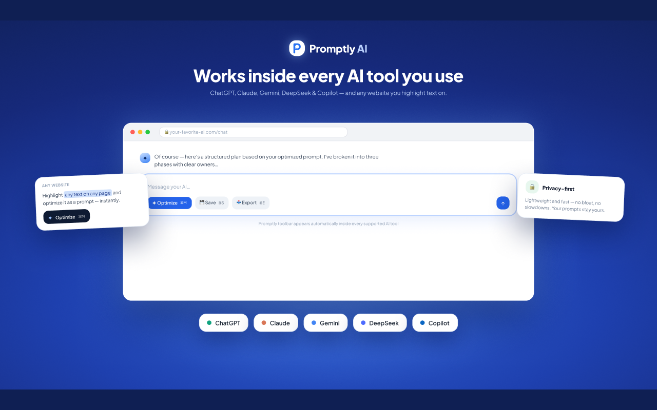 Promptly – AI Prompt Enhancer & Manager for ChatGPT, Claude, Gemini - 截图 5