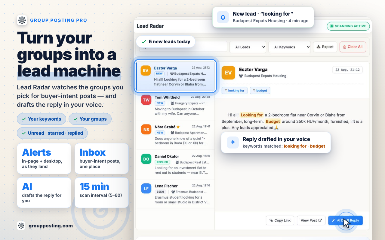 Group Posting PRO: AI Auto Poster | Scheduler | Lead Radar for Facebook™ - 截图 3