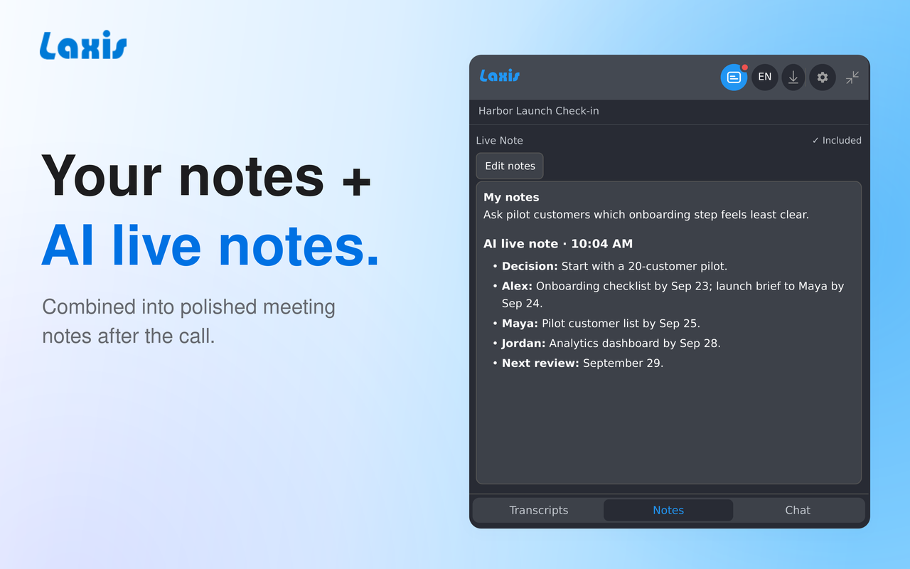 Laxis: AI Note Taker & Live Transcription for Google Meet, Zoom & Teams - 截图 2