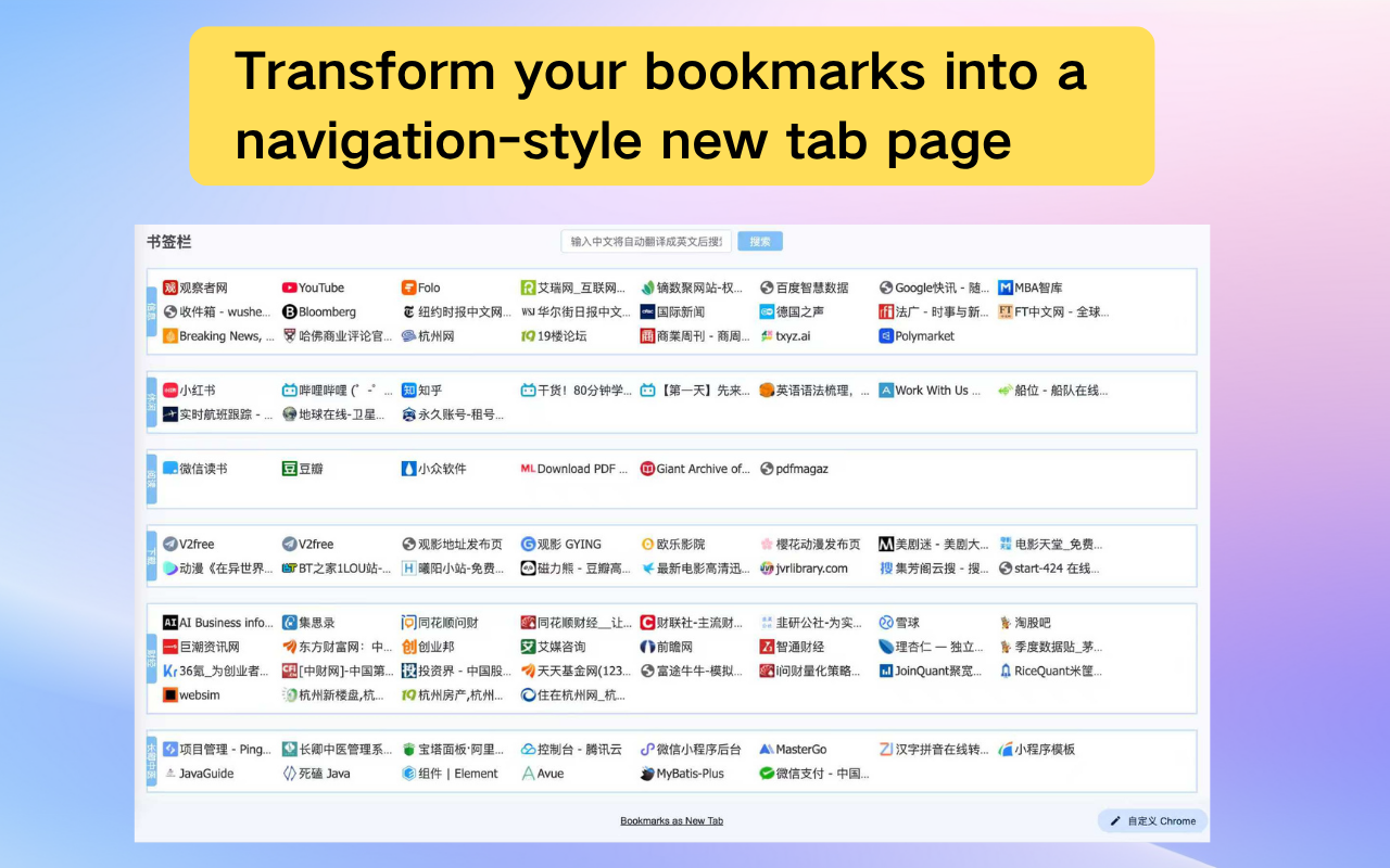 书签主页 Bookmarks as New Tab - 截图 1