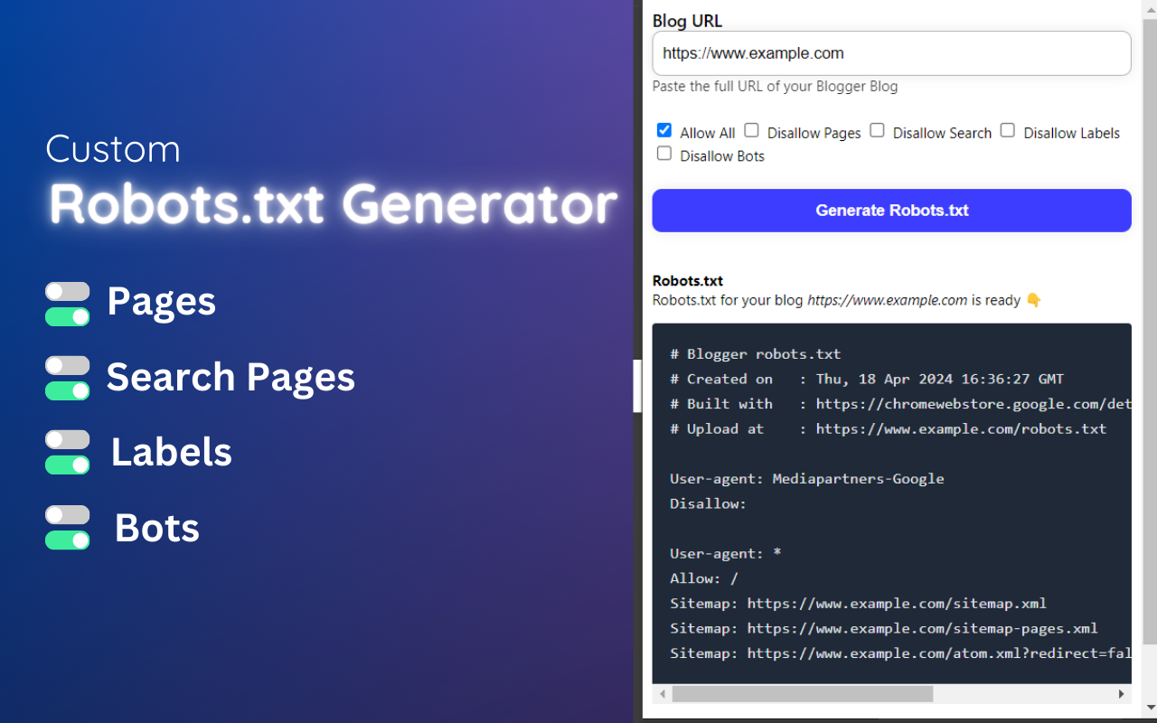 Free » Custom Robots txt Generator for Blogger - 截图 1